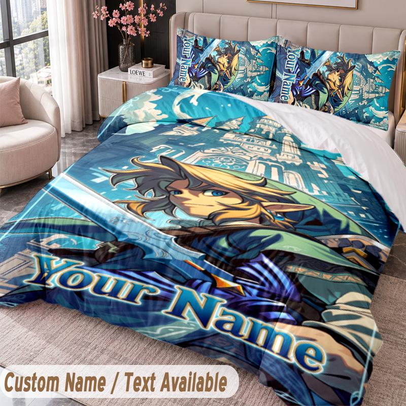 Custom Name Text 3Pcs Bedding Set Zelda Duvet Cover And Two Pillowcases