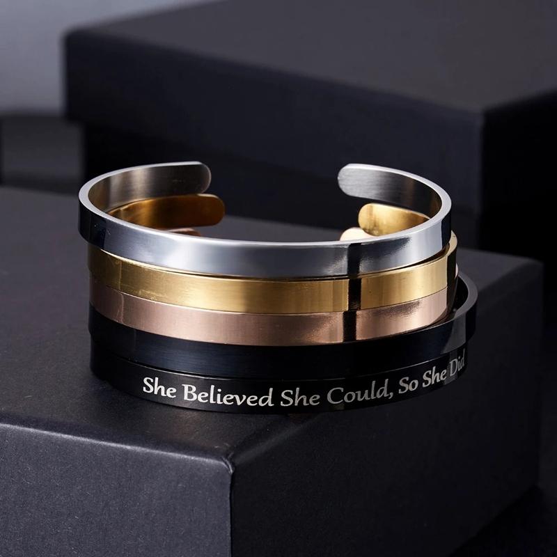 1PC Personalized Engraved Custom Name Stainless Steel Bracelet Jewelry Name Words Letters Custom Bracelet & Bangle for Women Men