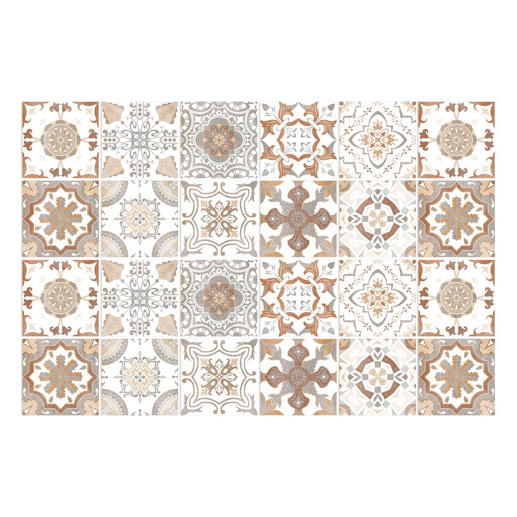 15Cm Art Tile Wall Sticker Self-Adhesive Creative Mandala Style Tile Sticker Glue-Free Waterproof 24 Pieces