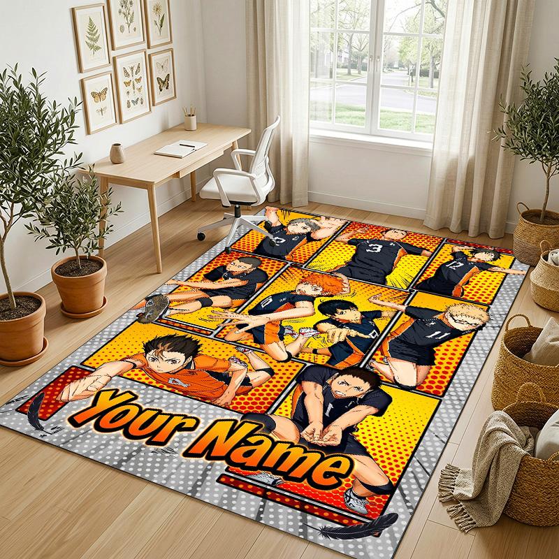 Personalized Crystal Velvet Carpet,Haikyuu Custom Printed Name, Plush Area Rug For Home Indoor Decor