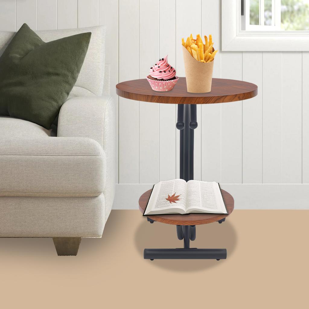 2-Tier Round Side Table with Storage Shelf, 55x55x60cm Small Space End Table for Living Room Bedroom Office, Tall Nightstand