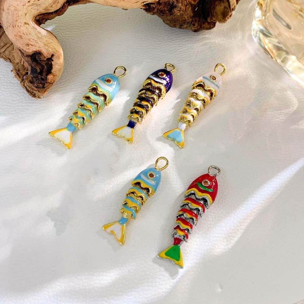 3D Brass Colorful Small Koi Carp Drip Oil Fish Funny Plated Enamel Fish Charms Bracelet