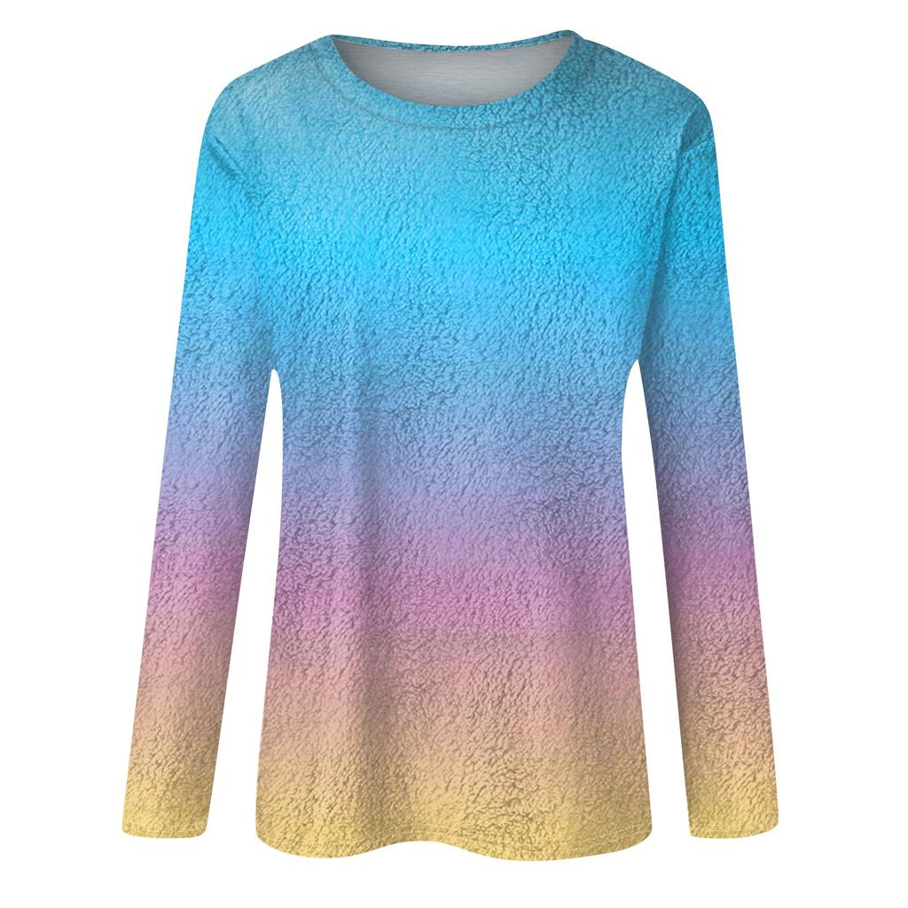 Женская модная повседневная футболка с длинными рукавами и круглым вырезом с градиентным цветом