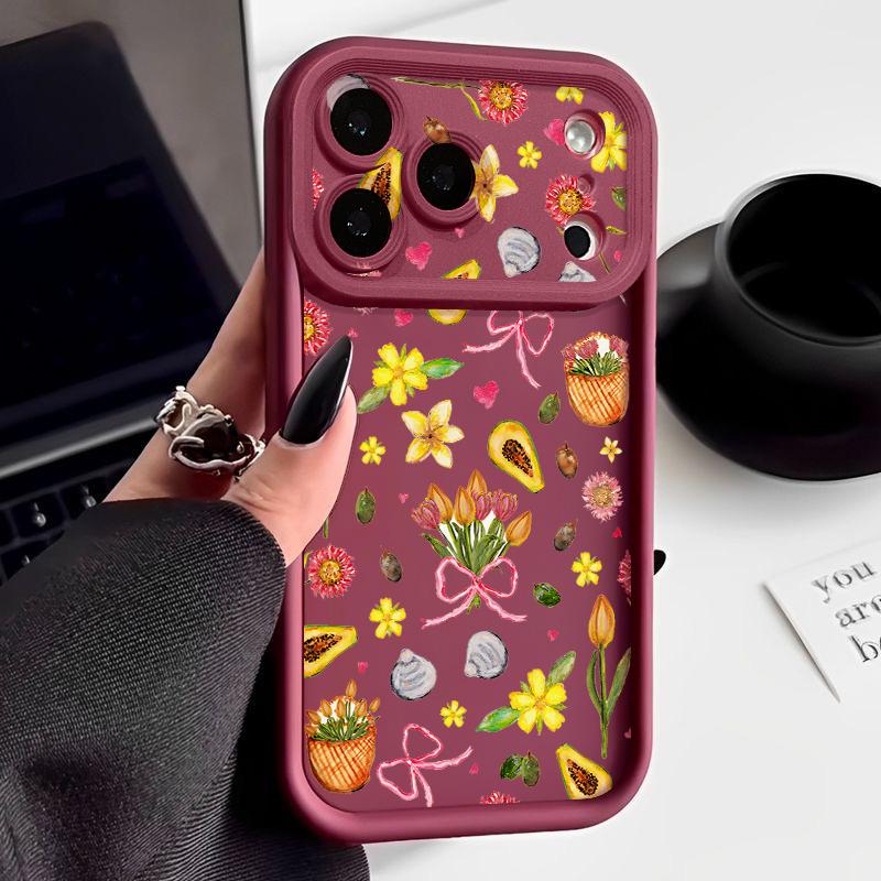 Чехол с принтом «Цветы и Листья» для iPhone 17 Pro Max Чехол iPhone 16 15 14 13 Pro Max 11 17e 16e Ударопрочный бампер Мягкий силиконовый чехол для телефона