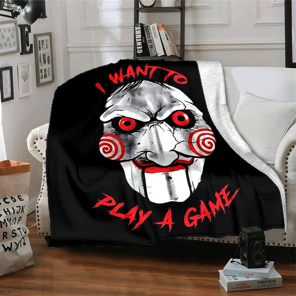 Jigsaw Horror Game Flannel Blanket Super Soft Warm Cozy Blanket For Sofa Bed Office Travel Allseason Home Decor Gift