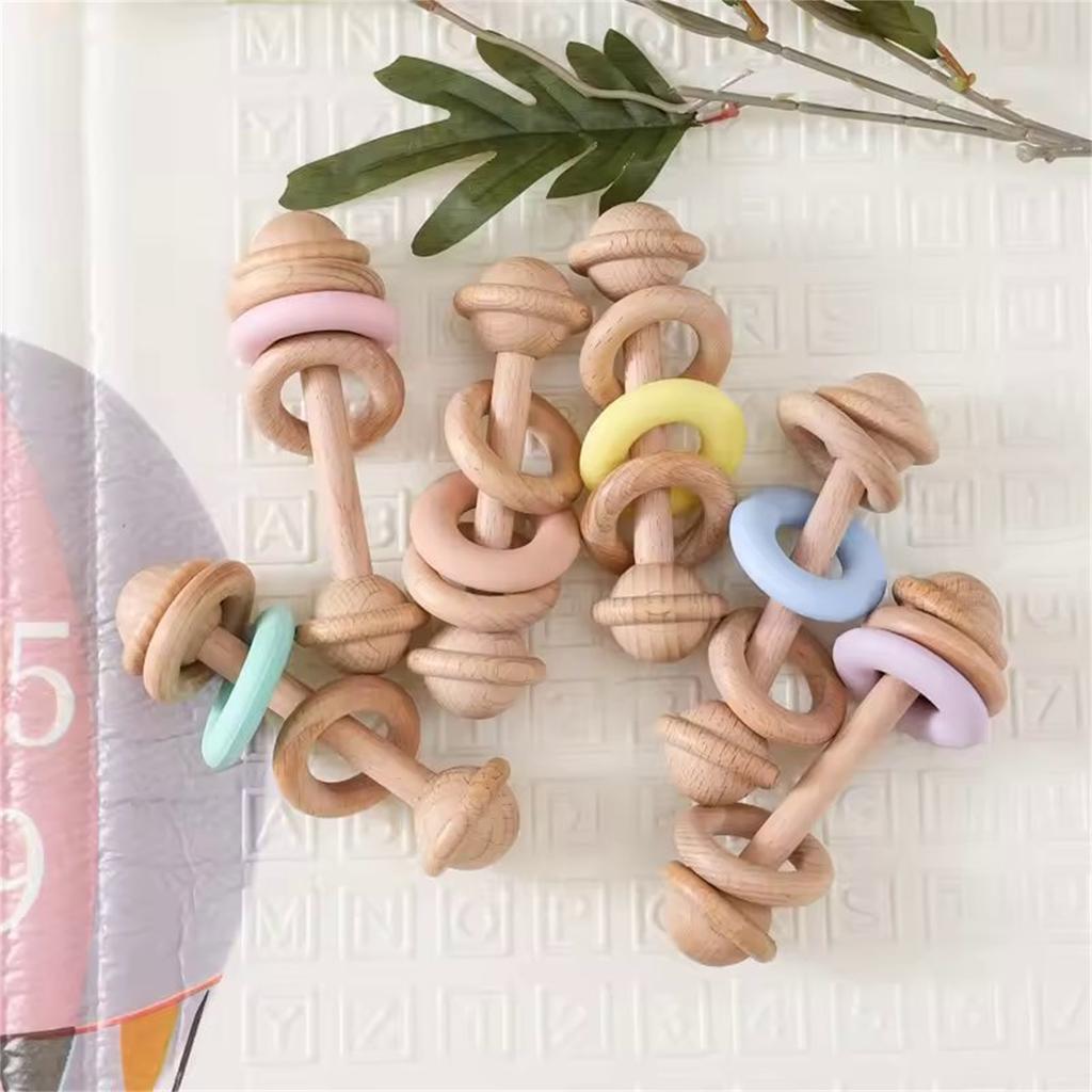 Baby Toys Wooden Rattles Silicone Ring Baby Rattles and Mobiles 0 12 Months Sensory Toys for Baby Wooden Teether for Baby Gifts