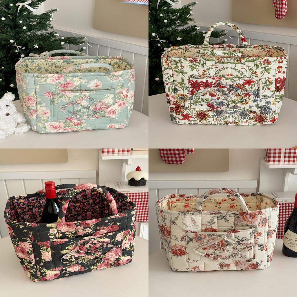 Large Flower Pattern Storage Basket With Foldable Cotton Construction For Home Organization