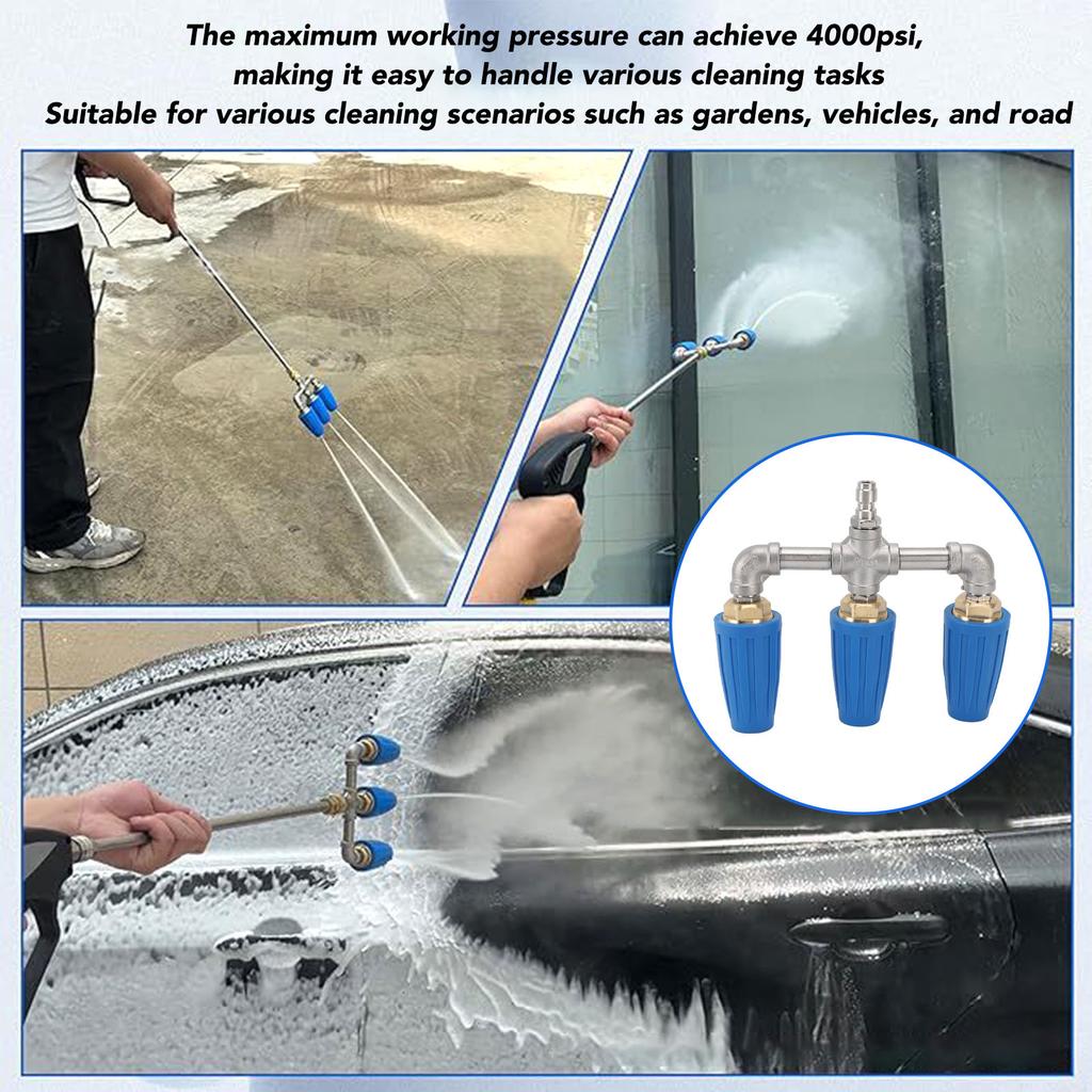 Triple Turbo Nozzle 1/4 Inch Quick Plug 4000PSI Rotating Pressure Washer Nozzle for Garden Car Road Cleaning