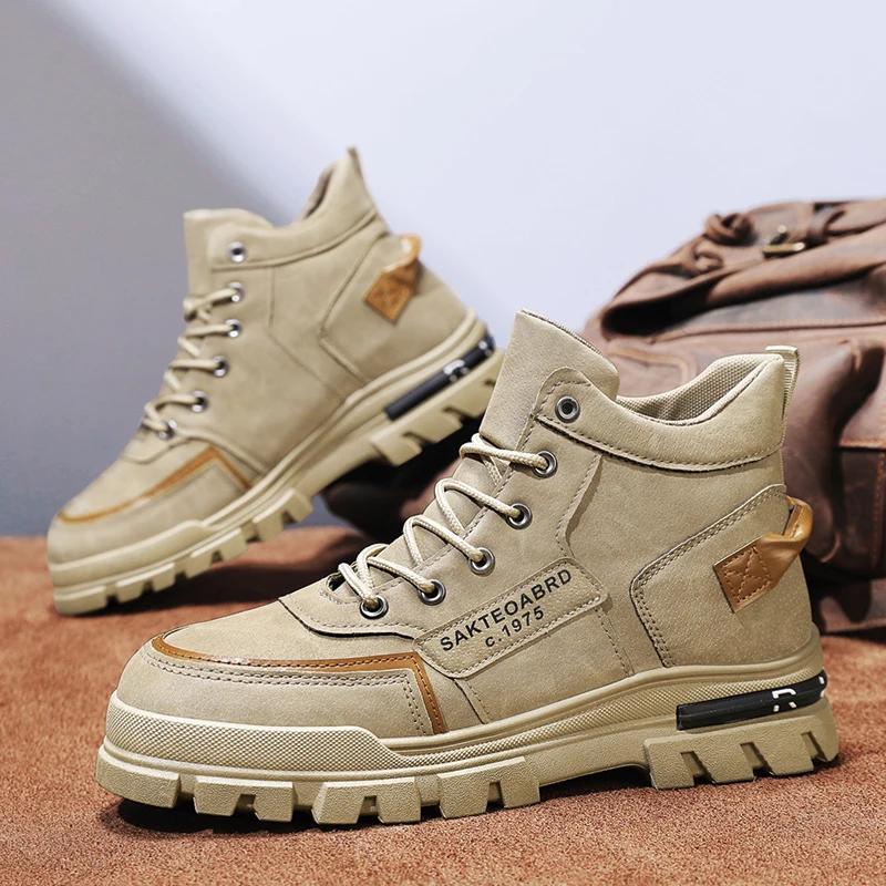 МУЖСКИЕ повседневные кроссовки на мягкой подошве для ходьбы на открытом воздухе, высокие мужские кроссовки, студенческая мода, красивые ботинки цвета хаки в городском стиле