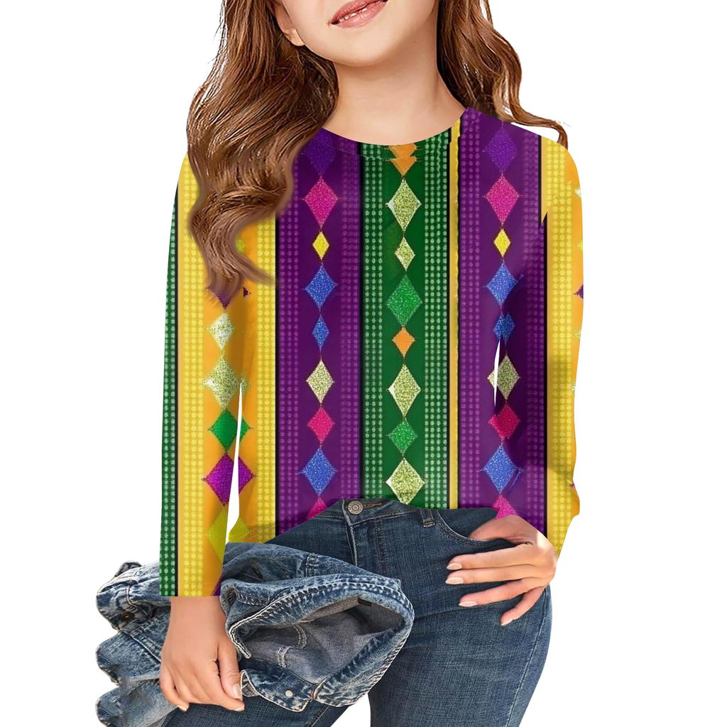 Футболки с длинным рукавом для девочек, детские осенние топы, с круглым вырезом, с принтом, базовые футболки