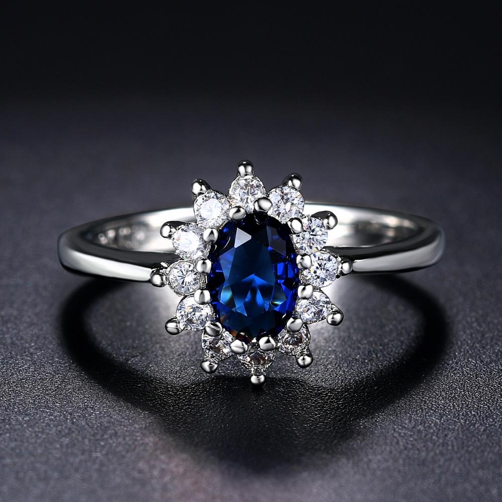 Lady Princess Diana Rings for Women Bridal Blue Crystal Wedding Engagement Promise Marriage Ring for Female Fashion Jewelry 076