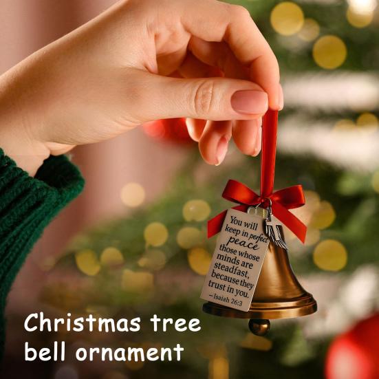 Bible Verses Christmas Bell Ornament Gold Metal Bell Christmas Tree Hanging Decoration for Christian Holiday Home Decor