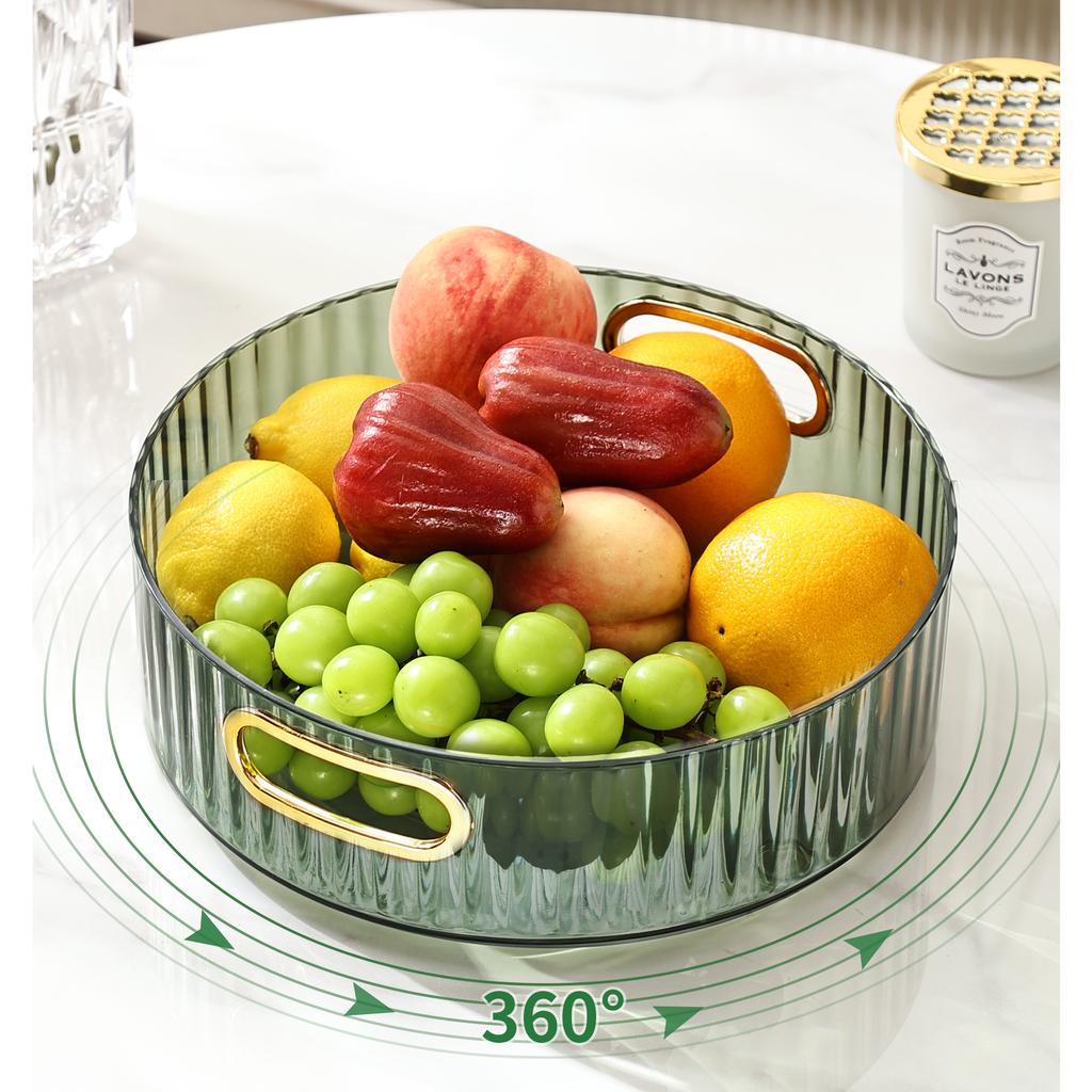 Transparent 360° Rotating Storage Tray Round Fruit Plate Desktop Small Items Jewelry Display Plate Turntable Organizer