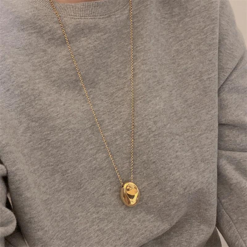 Stainless Steel Egg Shape Pendent Neckalce for Women Men Metal Large Oval Water Drop Sweater Chain Long Necklace Elegent Jewelry