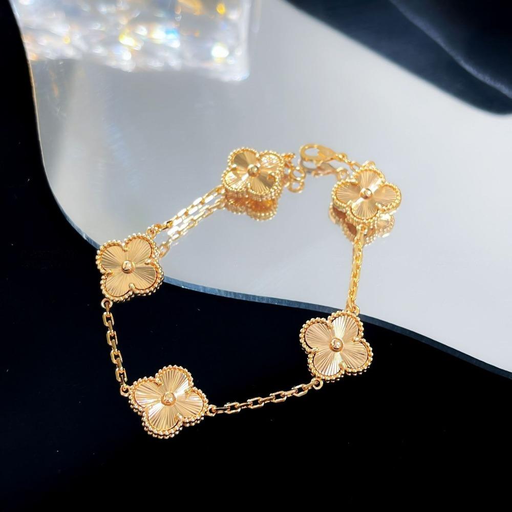 Браслет «Четырехлистный клевер» с пятью цветками, версия High, натуральный фиолетовый халцедон, лазерная CNC-резьба, 18 карат, не тускнеющий, женский браслет