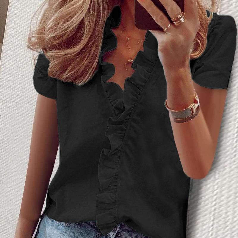 Модные рубашки с коротким рукавом и V-образным вырезом больших размеров для женщин, летние топы, элегантные повседневные свободные блузки с цветочным принтом, женская приталенная рубашка на пуговицах 26379
