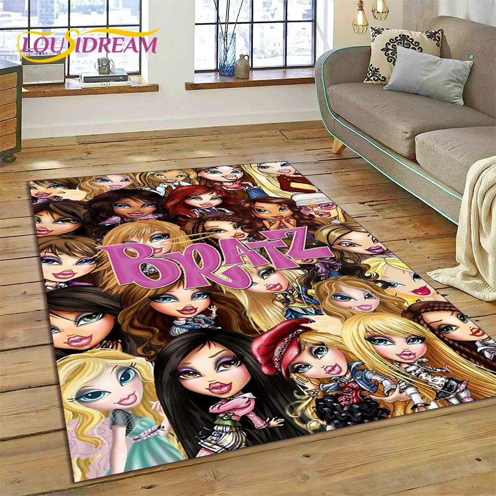 HD Мультяшная кукла Bratz Милые девочки 3D Ковер для гостиной спальни Домашний декор, Нескользящий коврик Декорация для дивана Придверный коврик