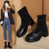 Front Zipper Medium Tube Skinny Martin Boots Women's Trend 2025 New Fashion Boots Black Platform Short Boots Women 2025