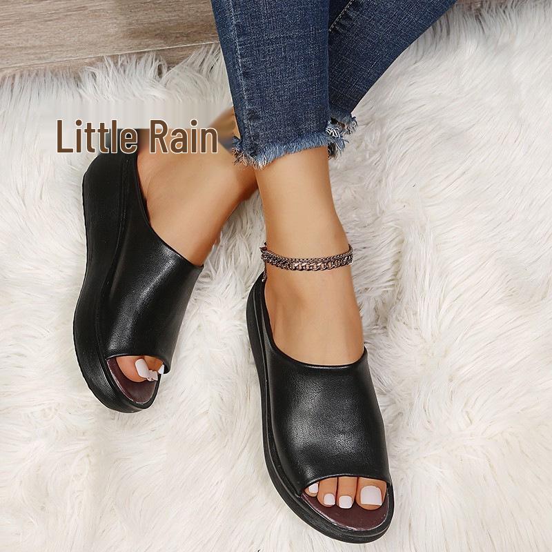 Women's Summer Outdoor Peep-Toe Wedge Slippers - Thick-Soled European and American Fashion