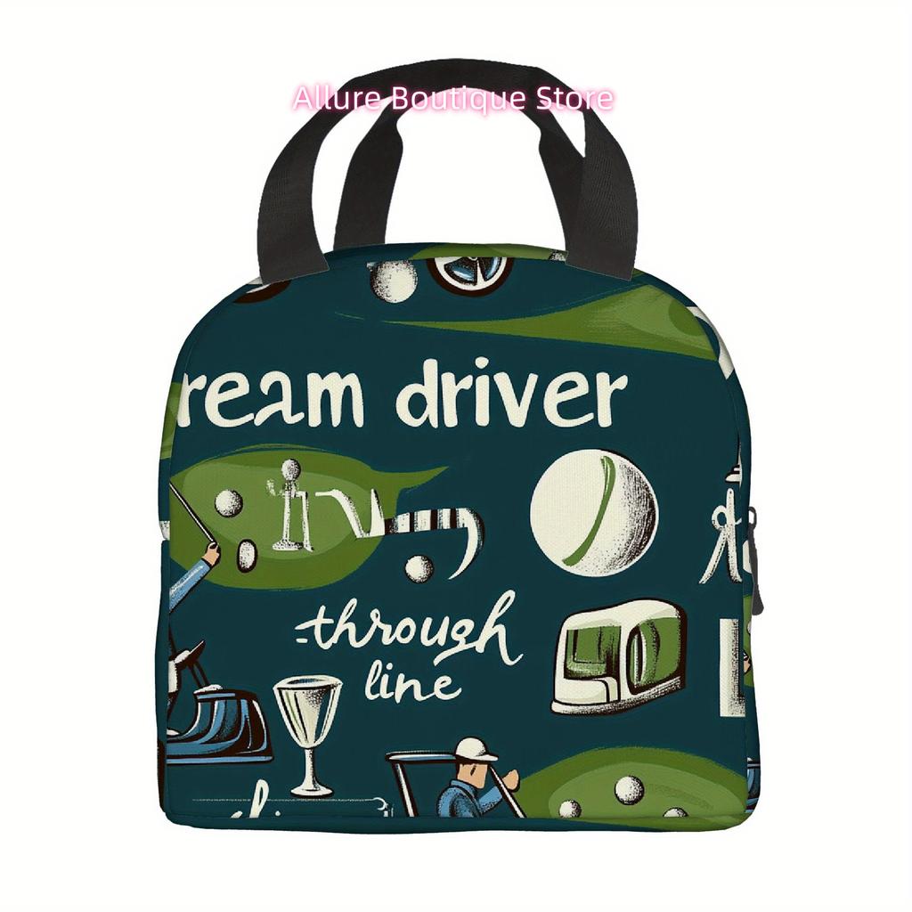 1pc Golf-Themed Artwork Featuring Trophies, Balls, And Clubs. It Is a Printed Thermal Bag Designed for Insulation, Not Intended