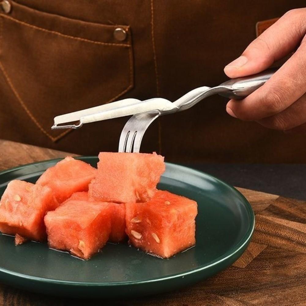 Rust-proof Watermelon Fork Cutter Stainless Steel Fruit Digging Tool Watermelon Cube Cutter  Summer