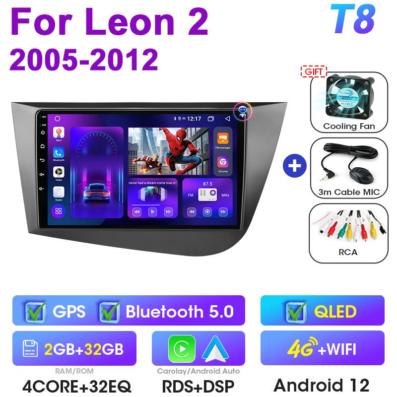 2 Din Android 12 автомобильный радиоприемник для Seat Leon 2 2005 - 2012 мультимедийный видеоплеер GPS 4G Carplay Auto Stereo RDS IPS DVD головное устройство