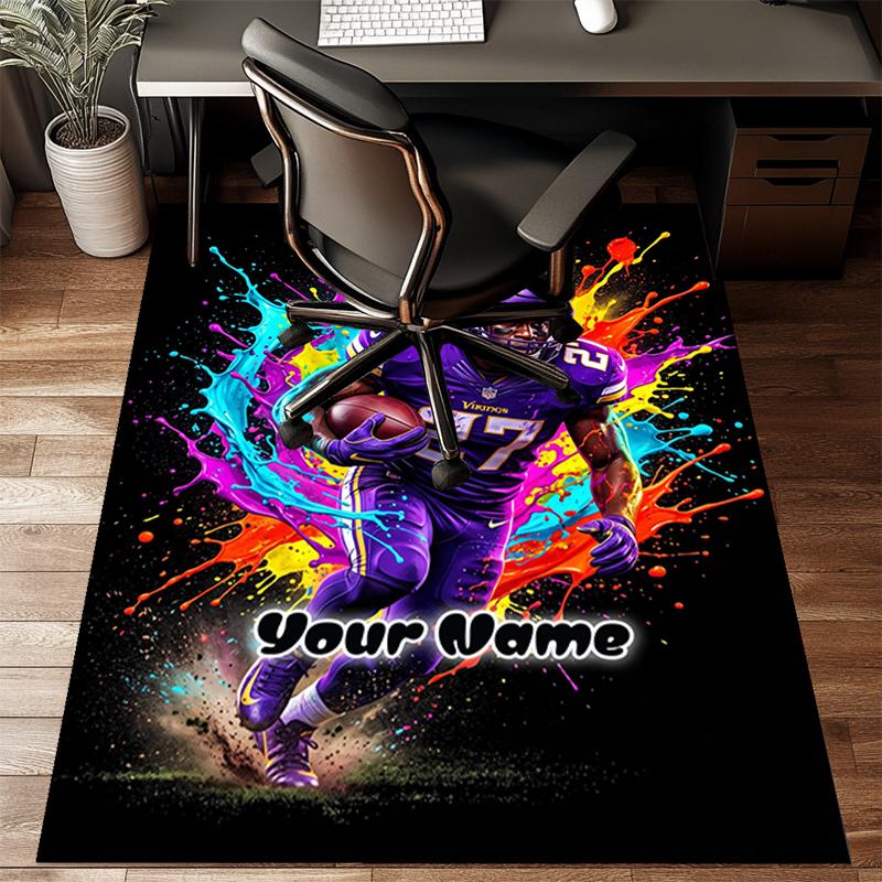 1PC Custom Name Dynamic Football Player In Action Theme Floor Mat Ideal for Living Room, Game Rooms, Office, Bedroom,Floor Mat Playful Design