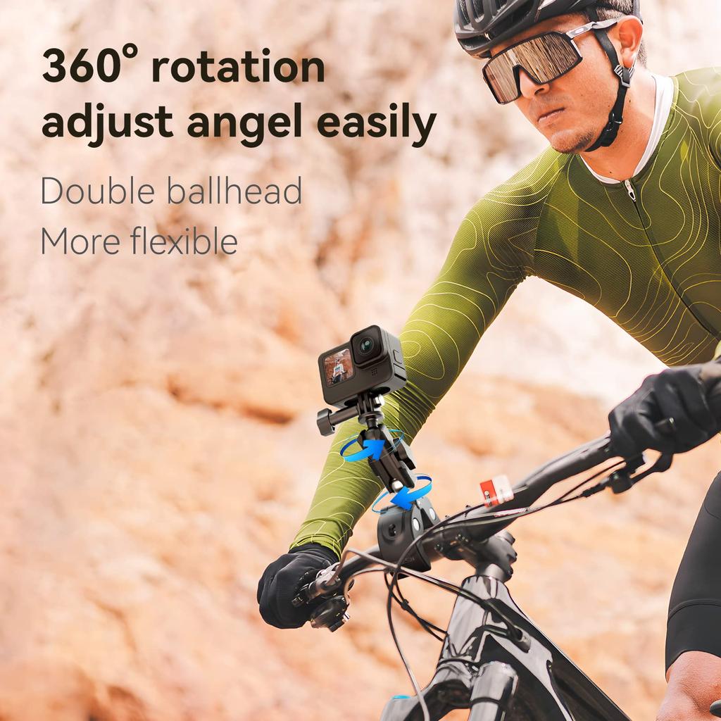 TELESIN Rotating Claw Clamp Mount for Cycling and Double Ball Head with Clip Mount for Action Camera Gripper Compatible with GoPro Hero Insta360 DJI