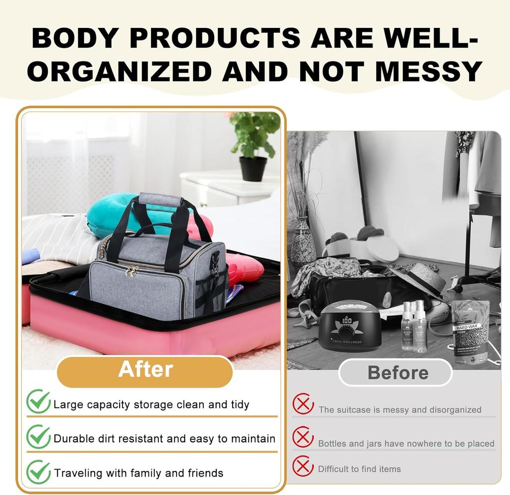 Сумка для переноски набора для восковой депиляции Tress Wellness - Портативный органайзер для воскоплава, восковых бобов, спреев и аксессуаров - Светло-серый