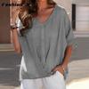 Cotton T-shirt V-neck Short Sleeve Loose Women's Shirt Casual Tops