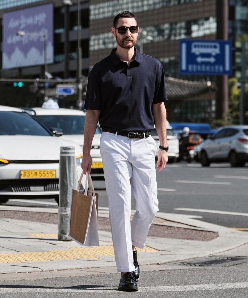 STCO Supima Cotton Collared Short Sleeve T-Shirt Navy (Semi-Oversized Fit)_Stswb86Nsn