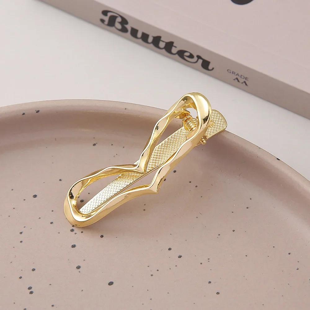 Изысканные Металлические Полые Заколки для Волос Золотого и Серебряного Цвета Сладкие Крутые Заколки для Челки Заколки-Уточки для Лба и Выбивающихся Волос Шпильки Стильные Головные Уборы