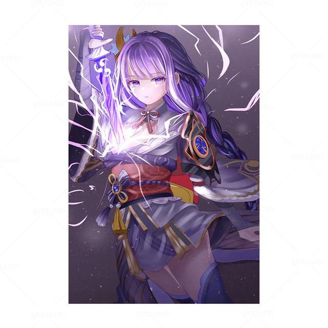 Solid Wood Frame Game Postoer Genshin Impact Poster General Raiden Anime Posters Canvas Painting Wall Decor Posters Wall Art Picture Home Decor