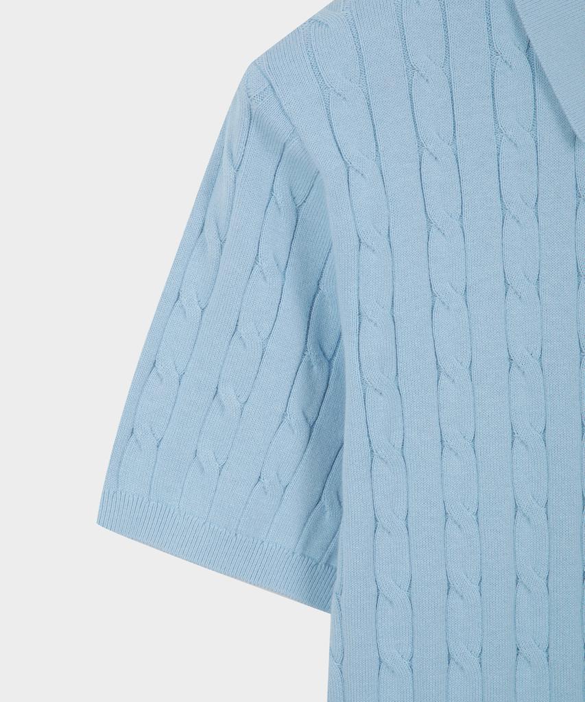 BROOKS BROTHERS Cotton Cable Polo Short Sleeve Sweater (Light Blue) (Bbwtmog204)