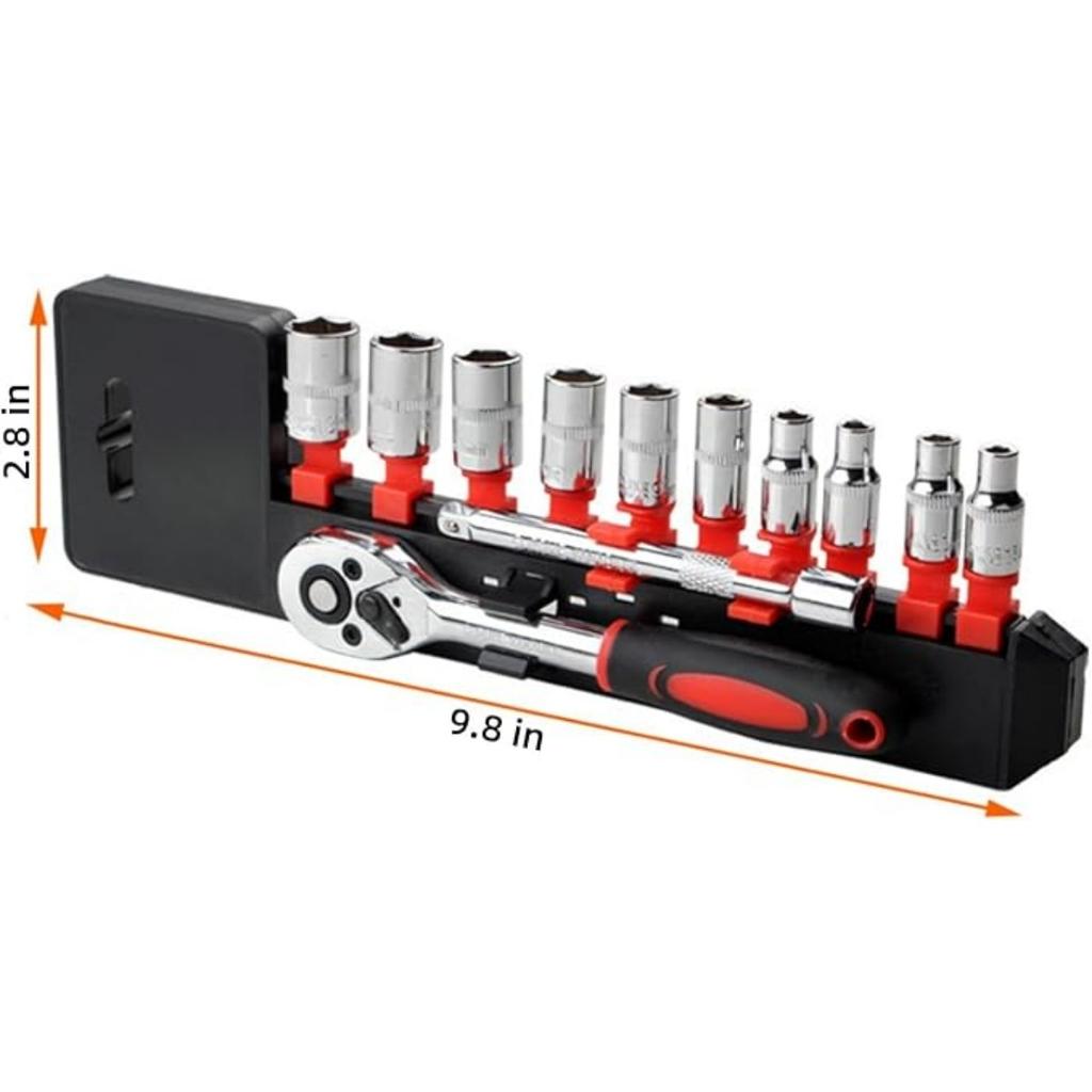 Metric SAE Mechanic Tool Kit,Ratchet Socket Wrench Set, Metric Socket Set with Quick Release Reversible Ratchet Wrench and Extension Bar, 12 Pcs