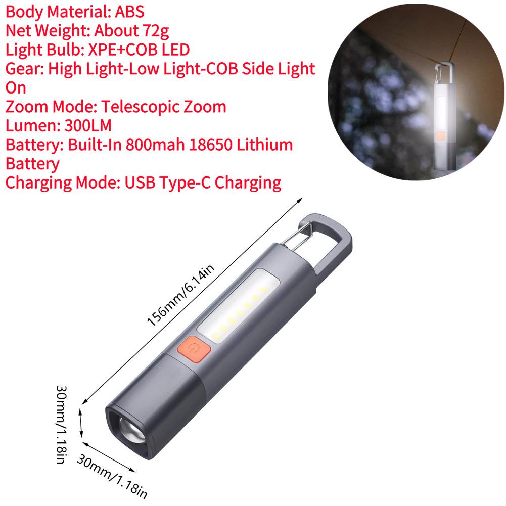 Карманный рабочий фонарь XPE COB LED Мини-брелок 500/1000 лм Type-C USB Перезаряжаемый Аварийный фонарик для активного отдыха и кемпинга