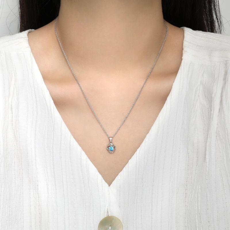 Ожерелье с подвеской Rose Love Topaz на день рождения подруги, универсальное ожерелье Lake Blue Zirconia Ocean Heart