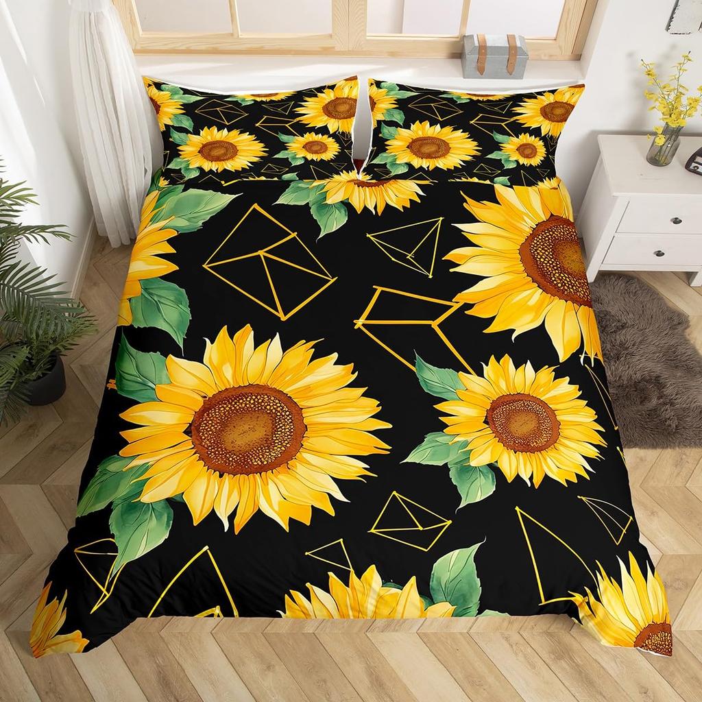 Comforter Yellow Sunflower Queen Blossom Flowers Bedding Set Butterfly Floral Print Comforter Nature Theme Bedroom Decor