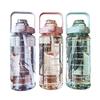 2L Sports Water Bottle with Straw Portable Large Capacity Water Bottles Fitness Bike Cup Summer Cold Water Jug with Time Marker
