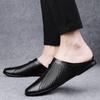 Summer Punching Leather Slippers Mens Flats Walking Shoes Half Slippers Loafers Shoes Comfortable Household Casual Beach Sandals