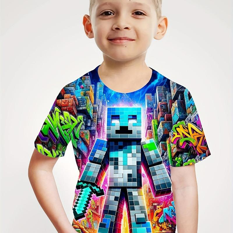 Детская одежда Футболка для мальчиков с коротким рукавом Детская футболка с креативным принтом Забавная детская летняя одежда Одежда для девочек Топы с круглым вырезом
