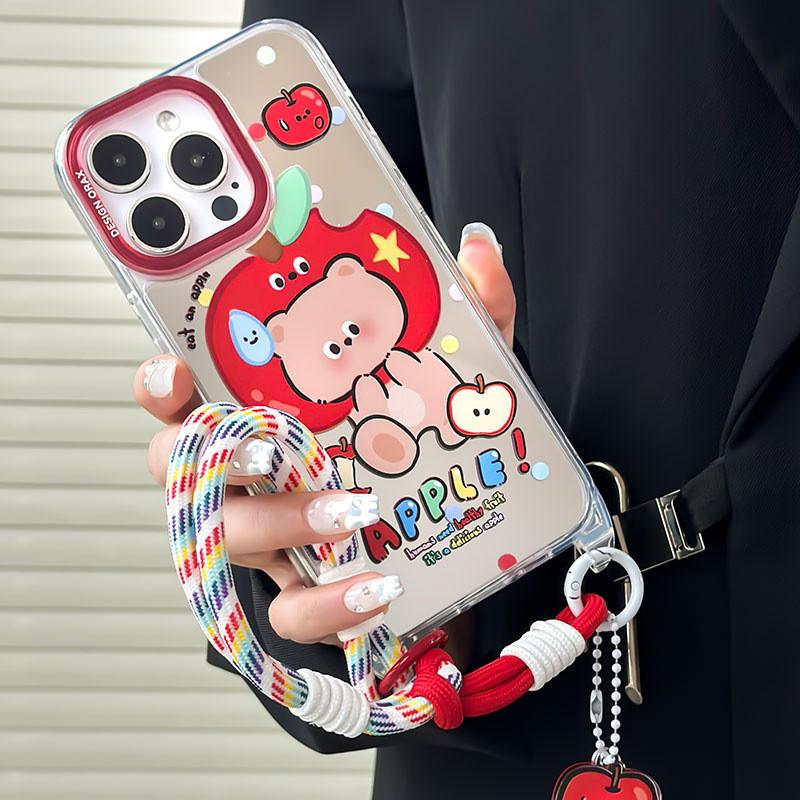 Mirror Anti-theft Lanyard Phone Case Compatible and Suitable for iPhone15 14 13 12 11promax Apple Bear