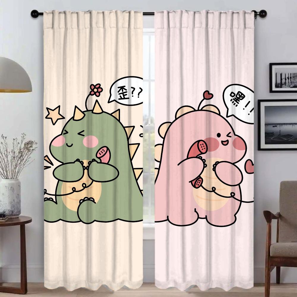 Curtains for Bedroom Cute Dinosaur Shades Window Curtain for Room 2 Panel Partition Home Interior Curtains Halloween Decoration