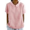 Womens Casual Peter Pan Collar Blouse Summer Loose Cotton Blouse Linen Tops Solid Color Short Sleeve Casual Ladies Breathable Shirt