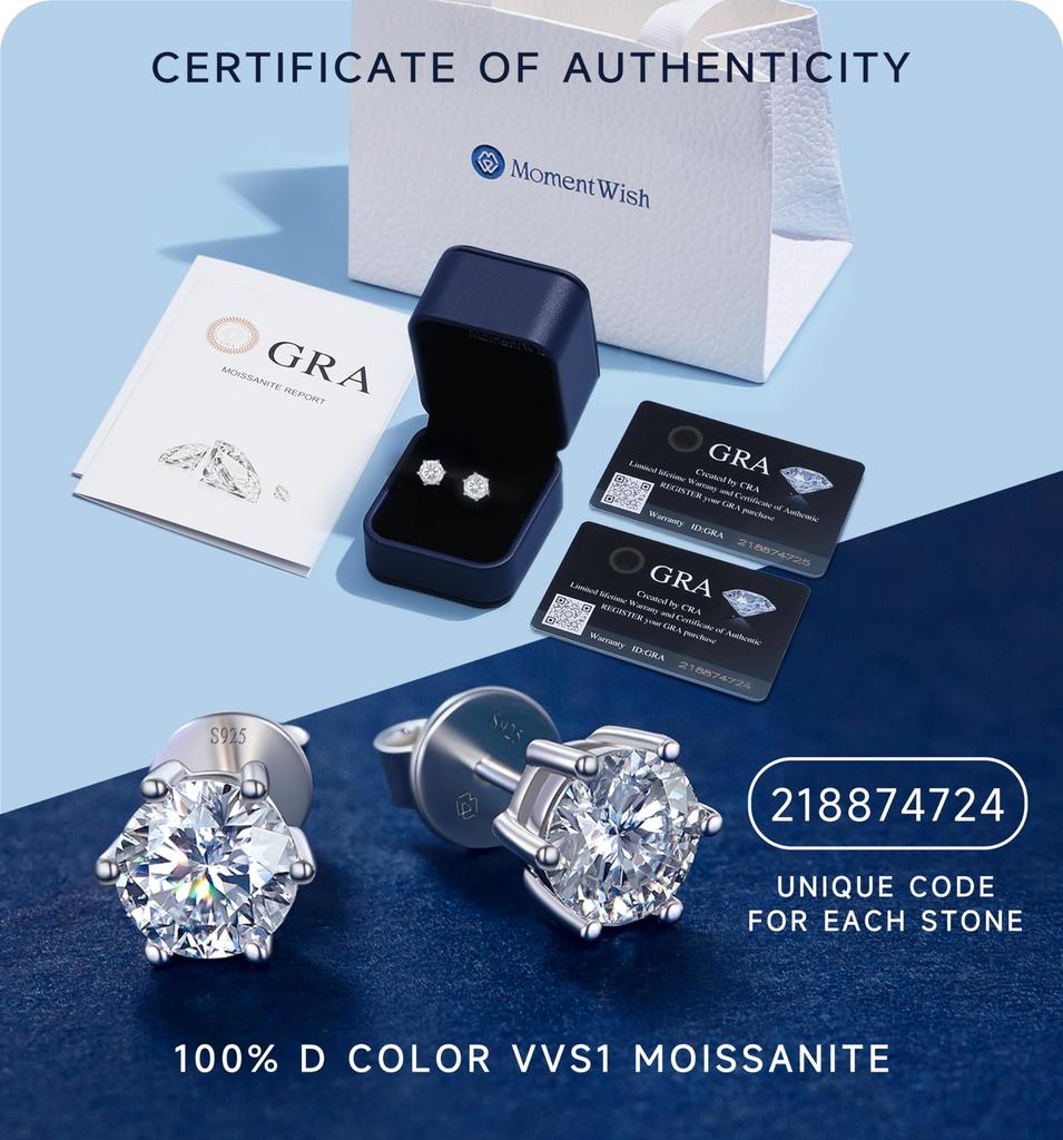 MomentWish Серьги с муассанитом 1 карат Серьги Гипоаллергенные серьги D Color VVS1 Серьги с имитацией бриллианта 5 мм Серьги, женские женские женские
