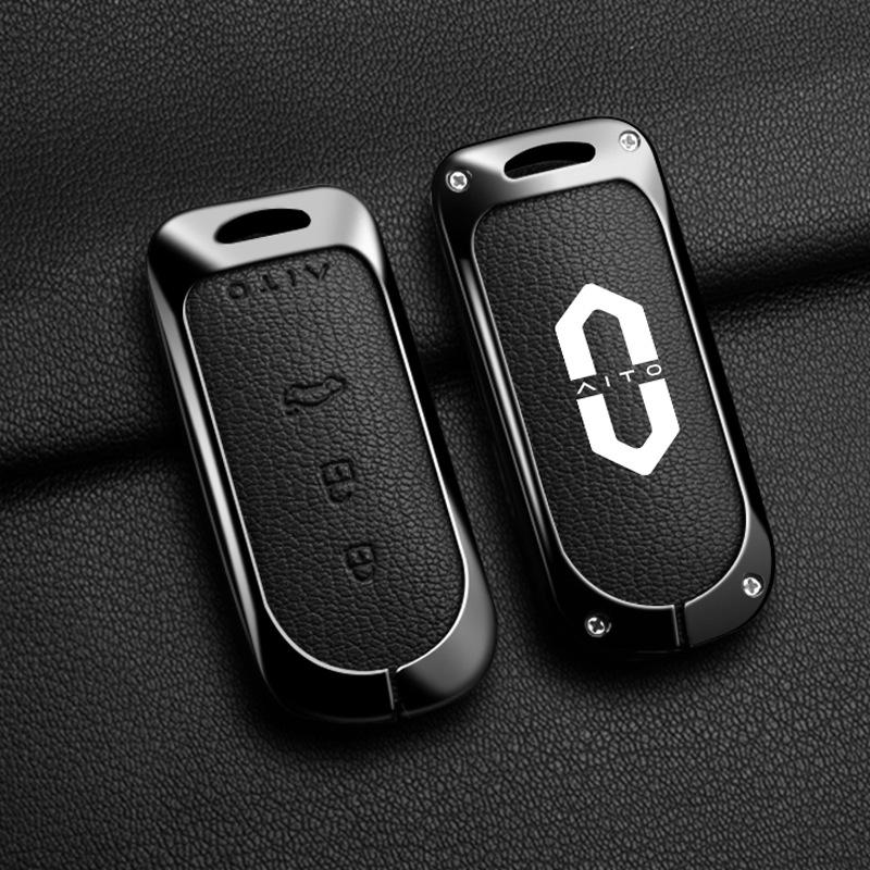 Huawei AITO M7/M5/M5ev Key Case: Genuine Leather Full-Coverage Key Shell & Buckle