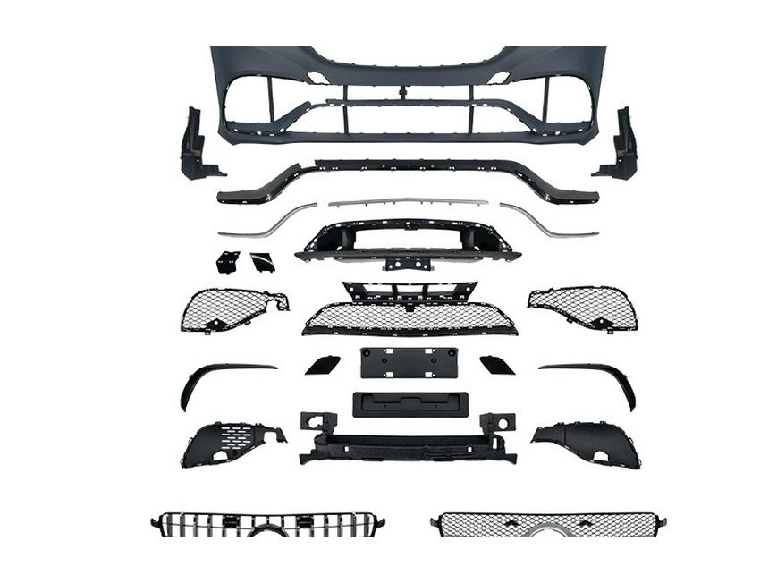 Fits Mercedes-Benz GLE166 Coupe to GLE-Coupe63: front bumper, rear bumper, and grille.