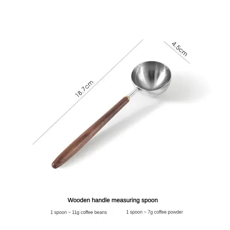 Measuring Spoon Walnut Wood Long Handle Coffee Spoons Household Wooden Handle Stainless Steel Coffee Scoop Tablespoon Cafe Tools