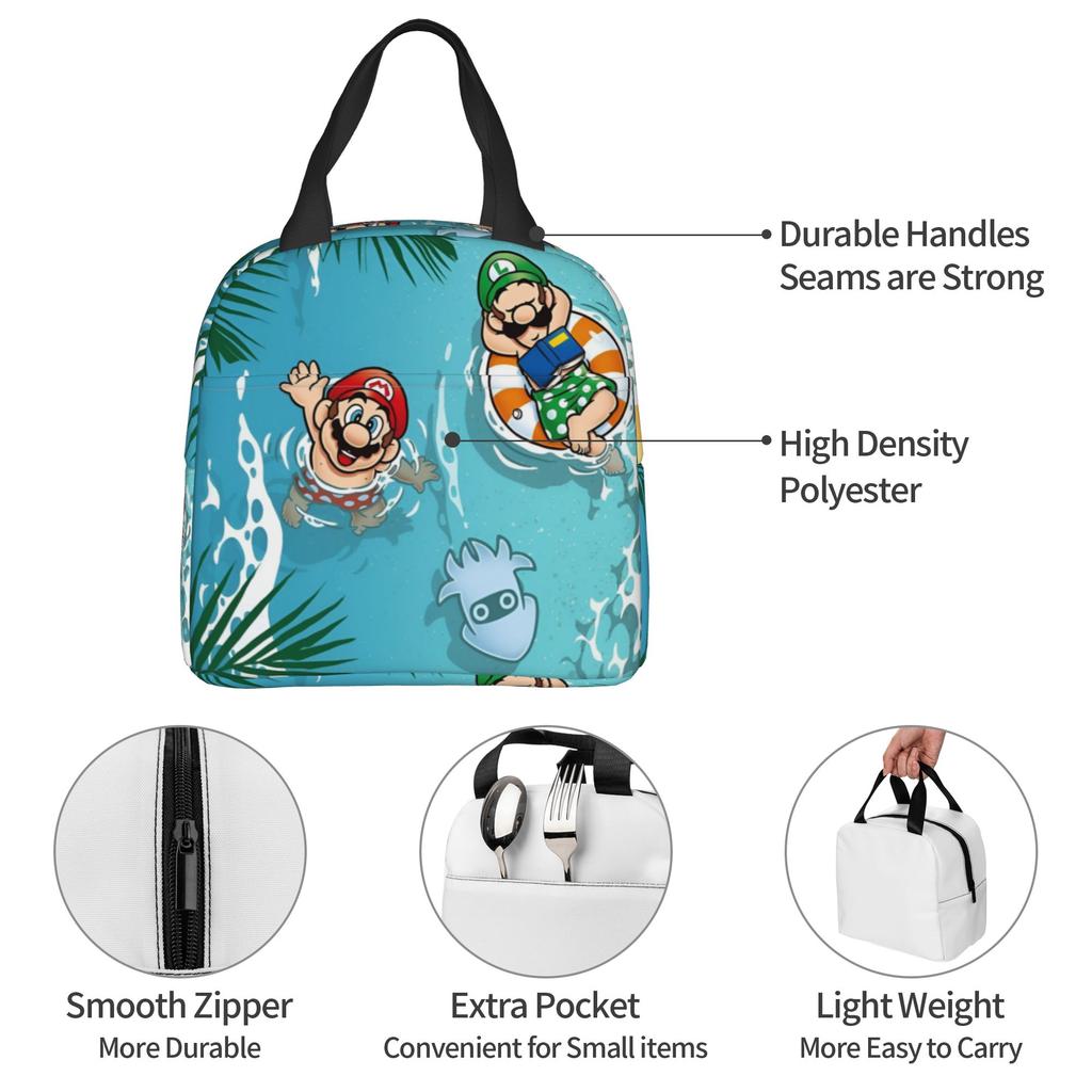 Custom M-Marioed Insulated Lunch Bags for Outdoor Picnic Cartoon Leakproof Thermal Cooler Lunch Box Unisex