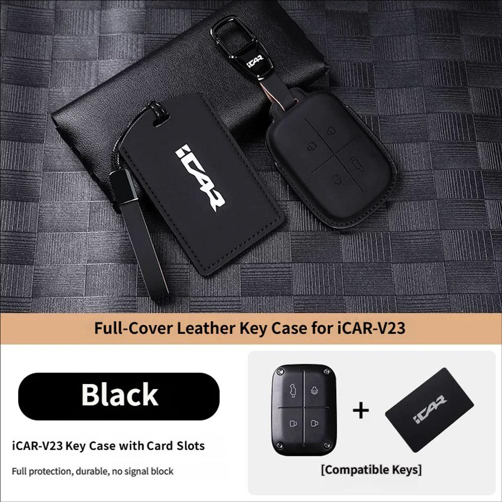 For Chery iCAUR V23 iCAR V23 2024-2026 Leather Key Fob Cover NFC Card Case All-Round Protection Smart Key Shell Card Sleeve